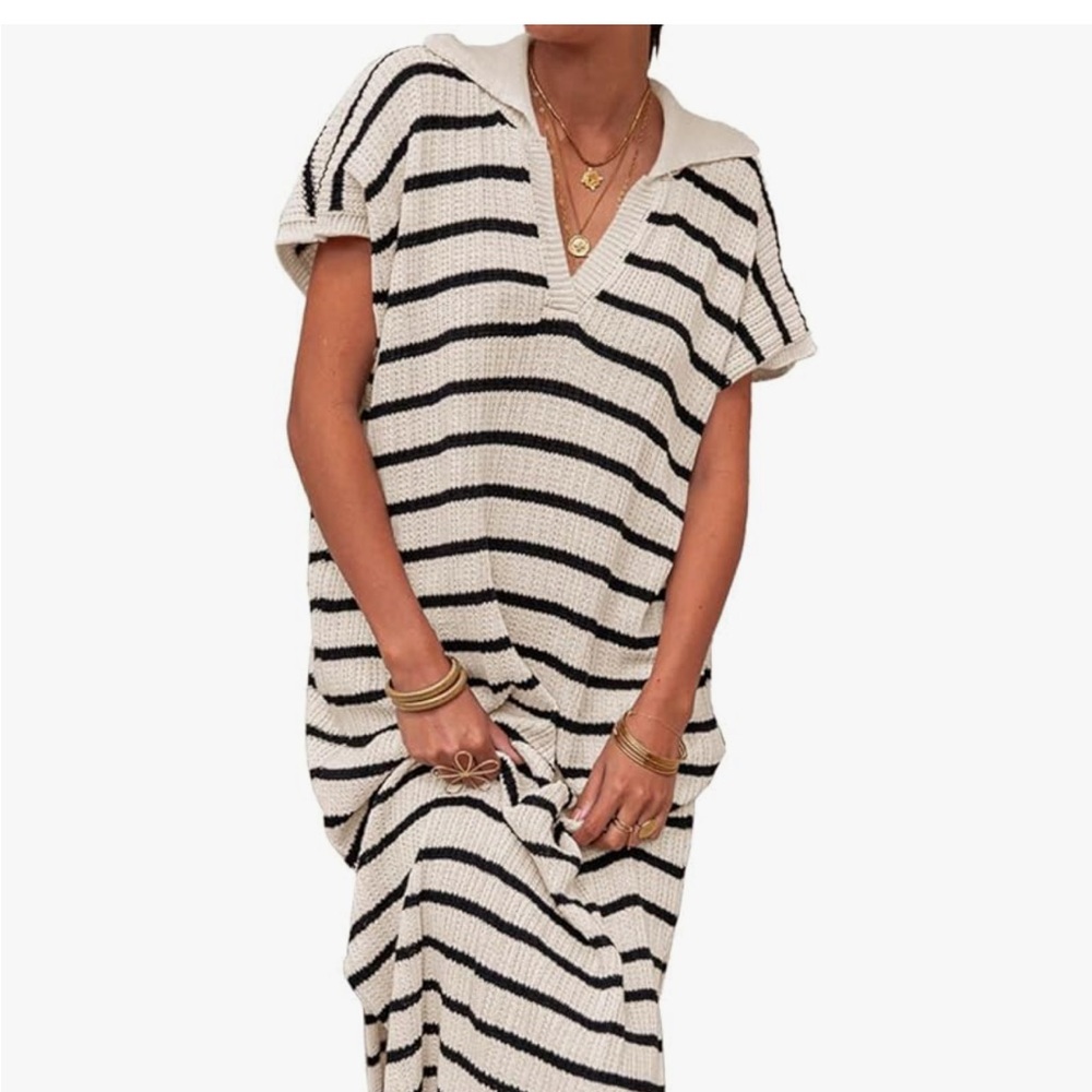Striped Beige and Black Women's Dress